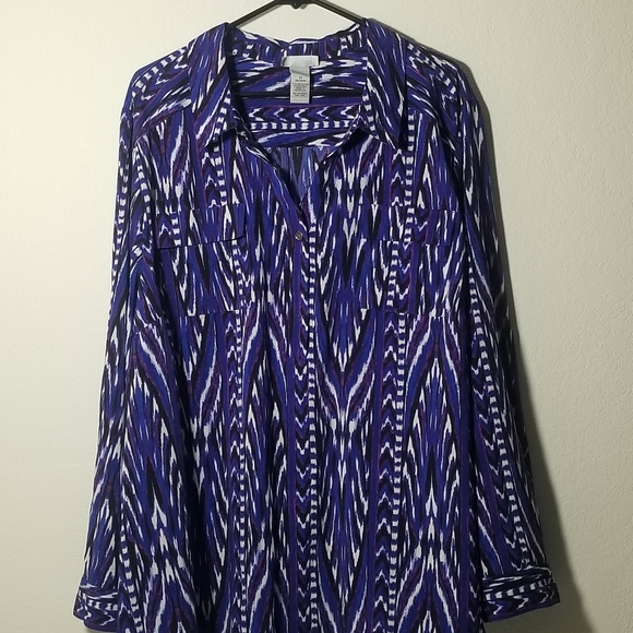 Catherines Tops - Catherines Purple and White Button Down Shirt